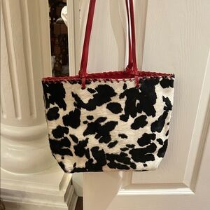 Stylish Black and White Cow Print Tote Bag with Red Accents! Made in Italy